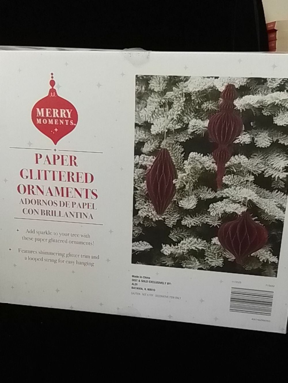 Paper Glittered Ornaments - Burgundy